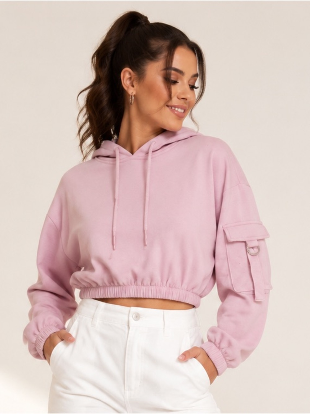 IRIS Los Angeles Pink Cropped Utility Hoodie M 💖